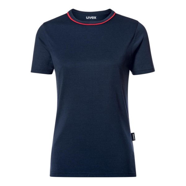 Damen T-Shirt UVEX, navyblau, rote Paspel am Hals