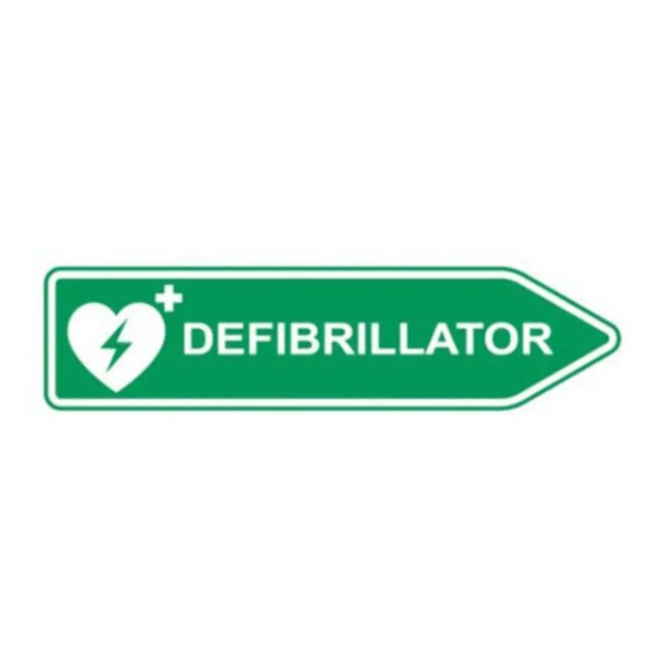 Straßenschild AED, rechtsweisend