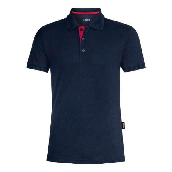 Herren Poloshirt UVEX,navyblau,rote Kontrastblende