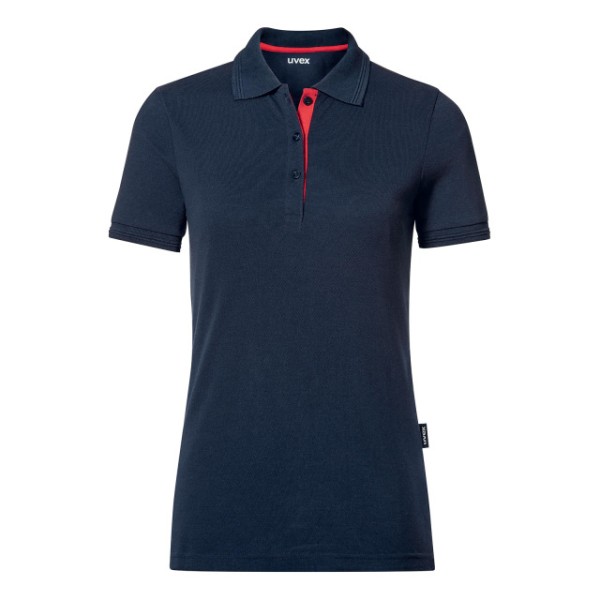 Damen Poloshirt UVEX,navyblau,Kontrastblende rot