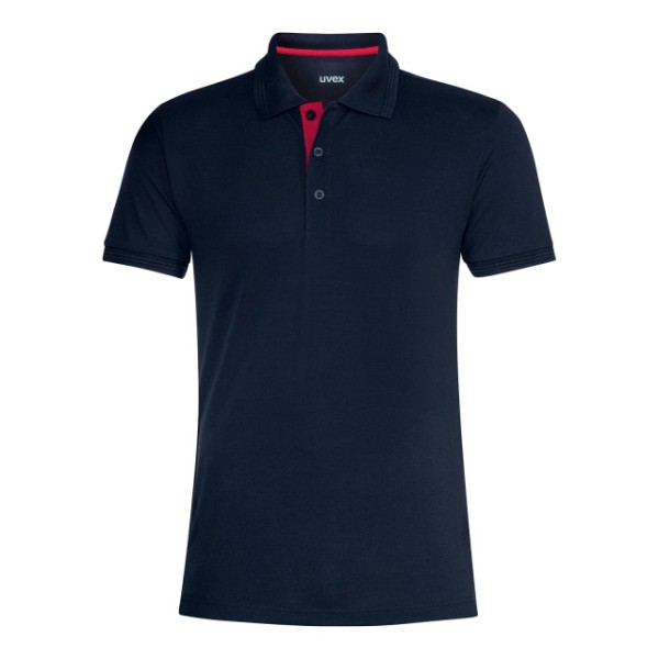 Herren Poloshirt UVEX,schwarzbl,Kontrastblende rot